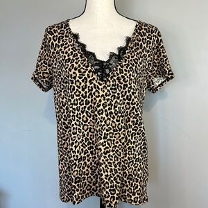 Daytrip Cheetah Leopard Black Lace Short Sleeve Blouse